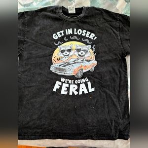 Black Graphic Tee with Raccoon Design